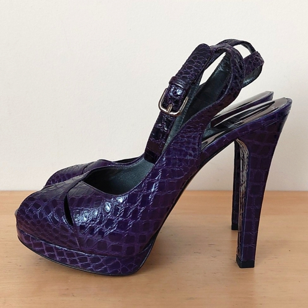 Stuart Weitzman Purple Patent Leather High Heeled Sandals